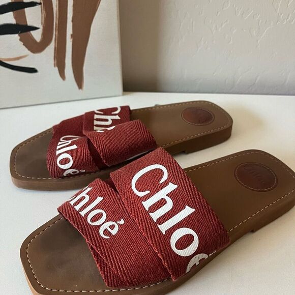 Chloe Woody Flat Slip On Mule Logo Sandals in Arizona Brown Women’s Size 38 - Picture 1 of 8